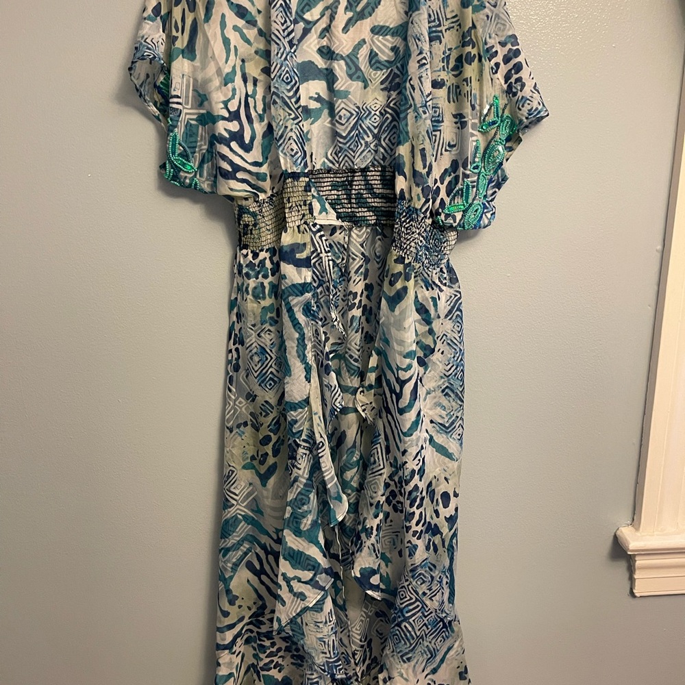 Blue and Green Patterned Maxi Dress
